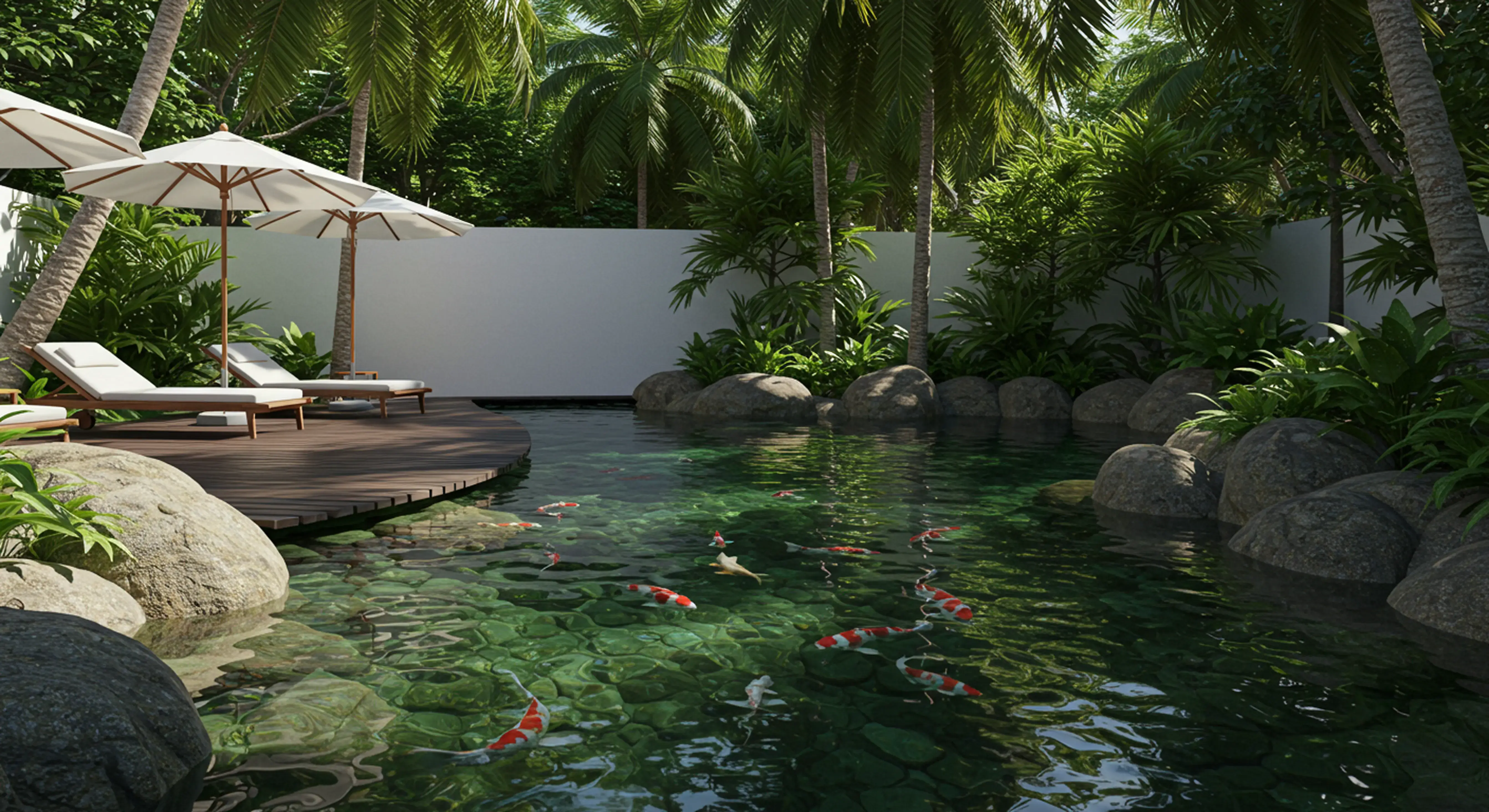 Lago natural com carpas