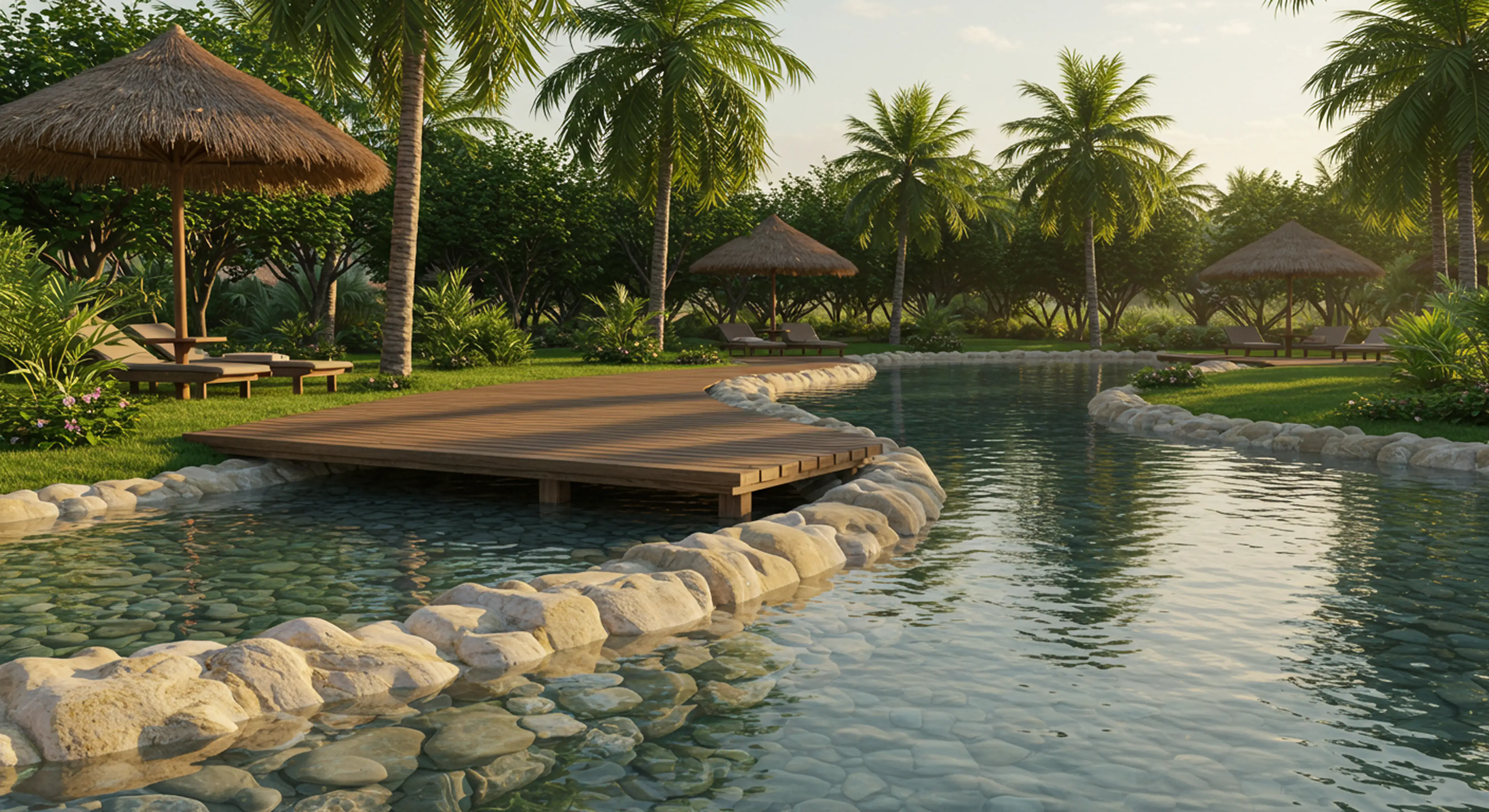 Piscina natural em formato de rio